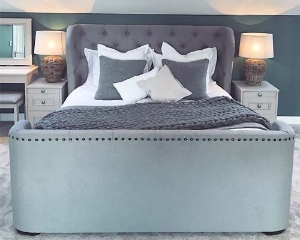 Rouen King High End Bed in Linara Greys