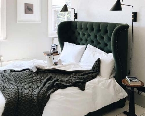 Rouen King Low End Bed in Linwood Omega Velvet Moss