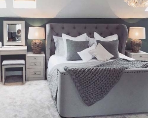 Rouen King High End Bed in Linara Greys