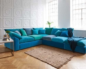 Big Softie Sloped Arm Corner Unit in Linwood Omega Velvet Green Mix