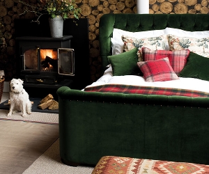 Rouen King High End Bed in Linwood Omega Velvet Hunter